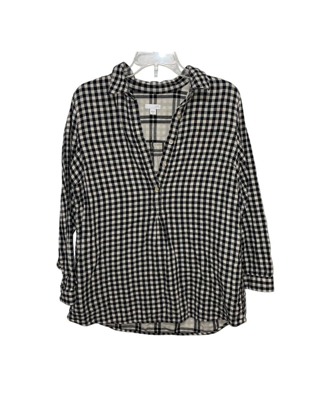 J. Jill Black White Gingham Long sleeve Blouse 100% Cotton Medium